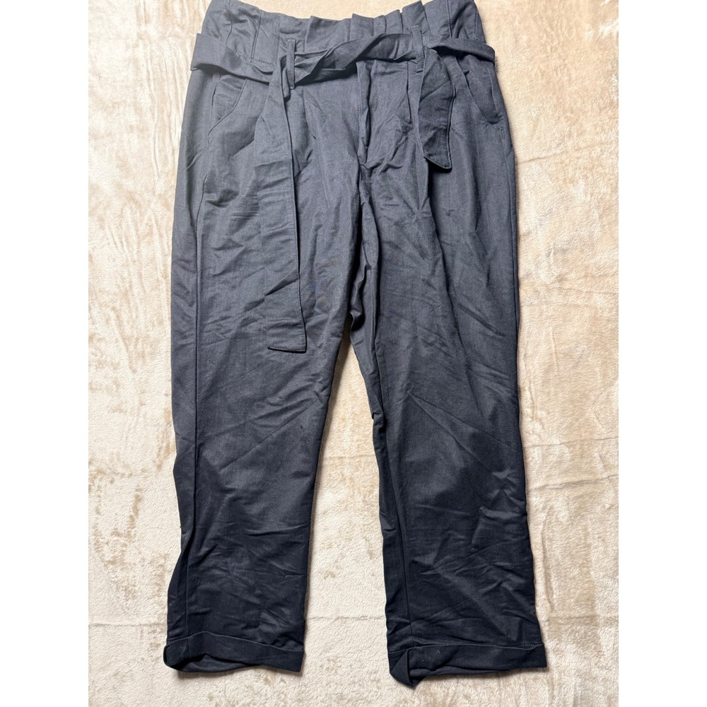 Indigo Rein Black Paperbag Waist Belted Tapered Cuffed Pants Size 7/27 Office